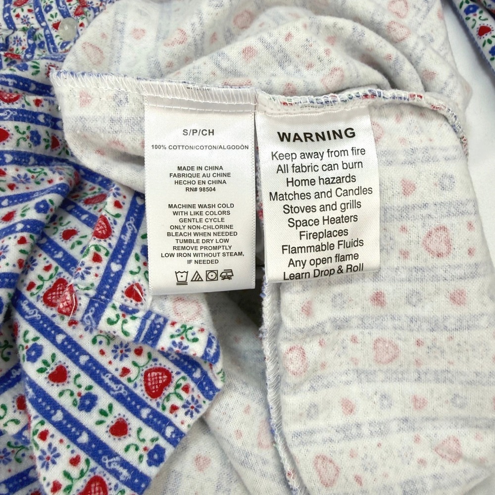 Lanz of Salzburg Nightgown‎ Size S Blue Red Heart Stripe Flannel Cotton Grandma - Picture 5 of 8